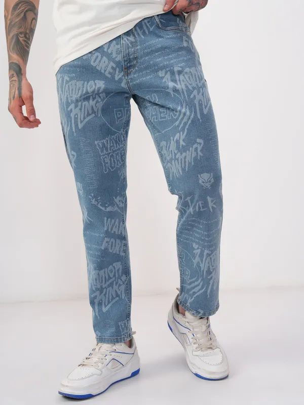 Marvel By Highlander Men Blue Black Panther Baggy Stretchable Jeans