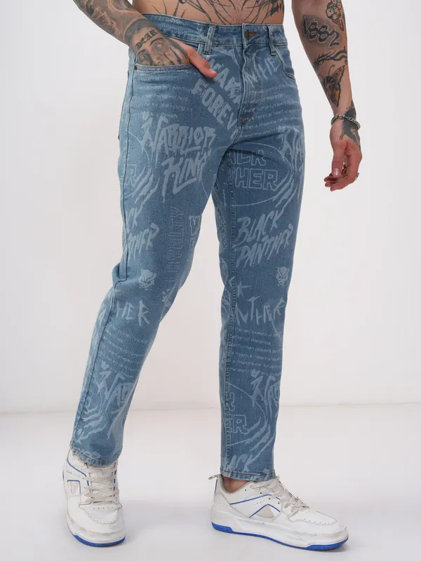 Marvel By Highlander Men Blue Black Panther Baggy Stretchable Jeans