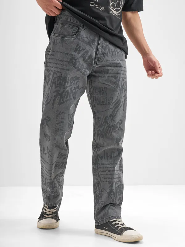 Marvel By Highlander Men Grey Black Panther Straight Fit Jeans