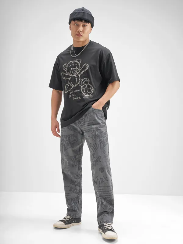 Marvel By Highlander Men Grey Black Panther Straight Fit Jeans