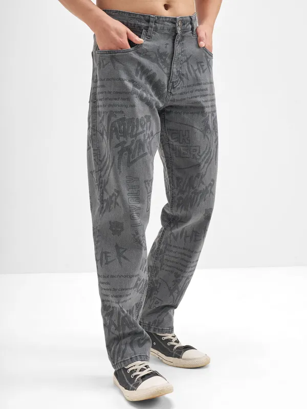 Marvel By Highlander Men Grey Black Panther Straight Fit Jeans