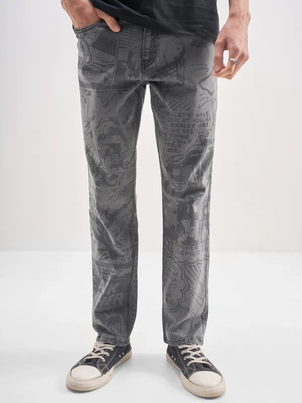 Marvel By Highlander Men Grey Black Panther Straight Fit Jeans