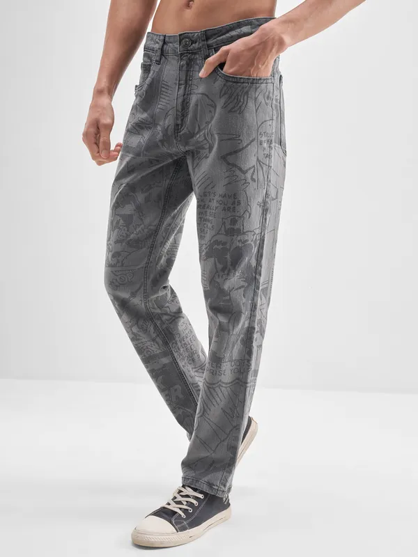 Marvel By Highlander Men Grey Black Panther Straight Fit Jeans