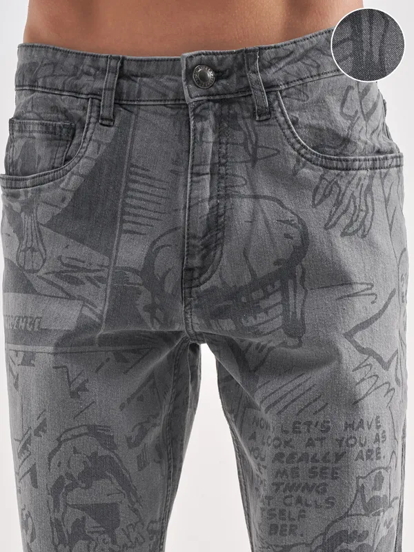 Marvel By Highlander Men Grey Black Panther Straight Fit Jeans