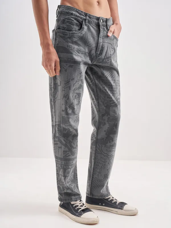 Marvel By Highlander Men Grey Black Panther Straight Fit Jeans