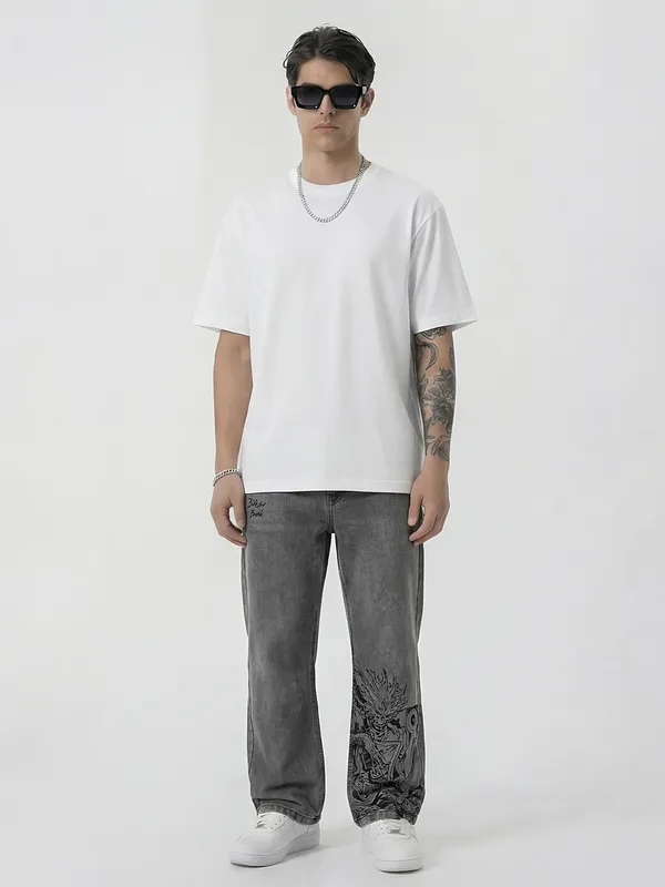 Marvel By Highlander Men Grey Groot Straight Fit Jeans