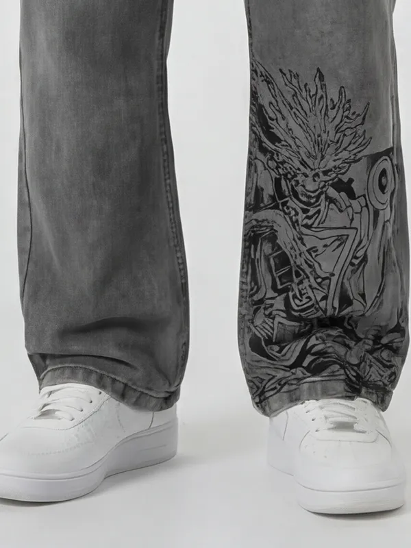 Marvel By Highlander Men Grey Groot Straight Fit Jeans