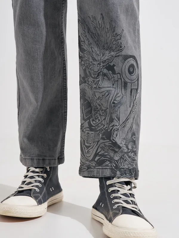 Marvel By Highlander Men Grey Groot Straight Fit Jeans