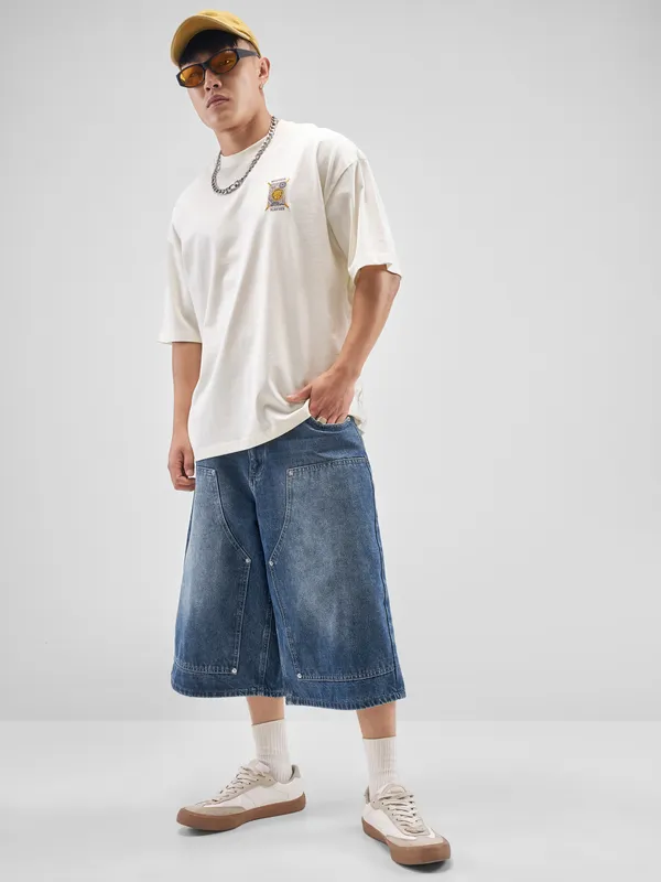 Marvel By Highlander Men Off White Black Panther Printed Round Neck Oversized Fit T-Shirt