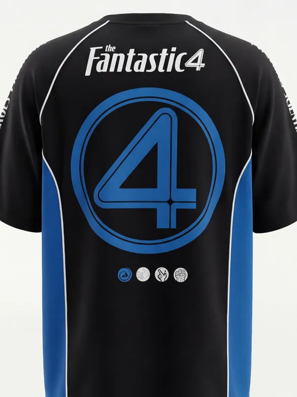 Marvel By Highlander Men Black The Fantastic Four Printed Round Neck Oversized Fit T-Shirt