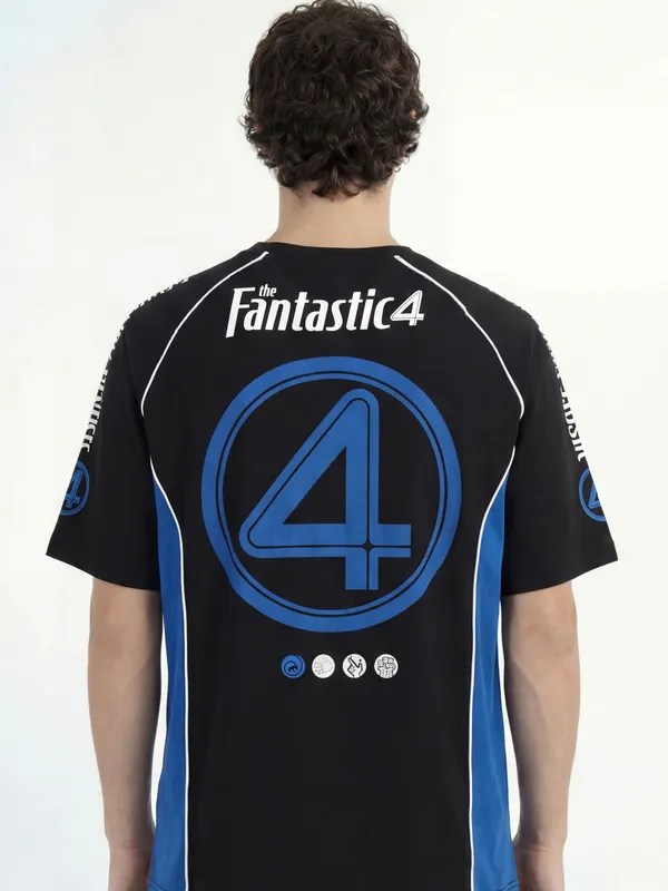 Marvel By Highlander Men Black The Fantastic Four Printed Round Neck Oversized Fit T-Shirt