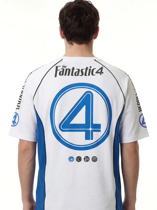 Marvel By Highlander Men White The Fantastic Four Printed Round Neck Oversized Fit T-Shirt