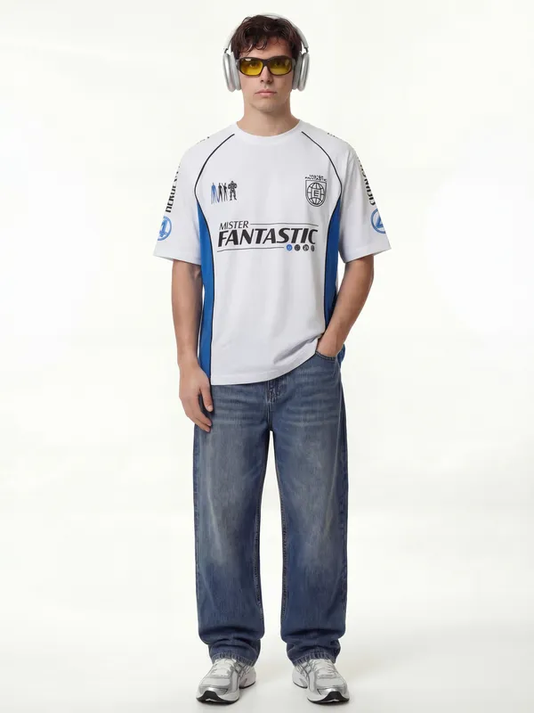 Marvel By Highlander Men White The Fantastic Four Printed Round Neck Oversized Fit T-Shirt