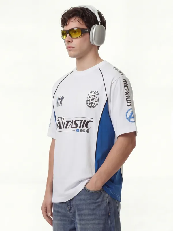 Marvel By Highlander Men White The Fantastic Four Printed Round Neck Oversized Fit T-Shirt