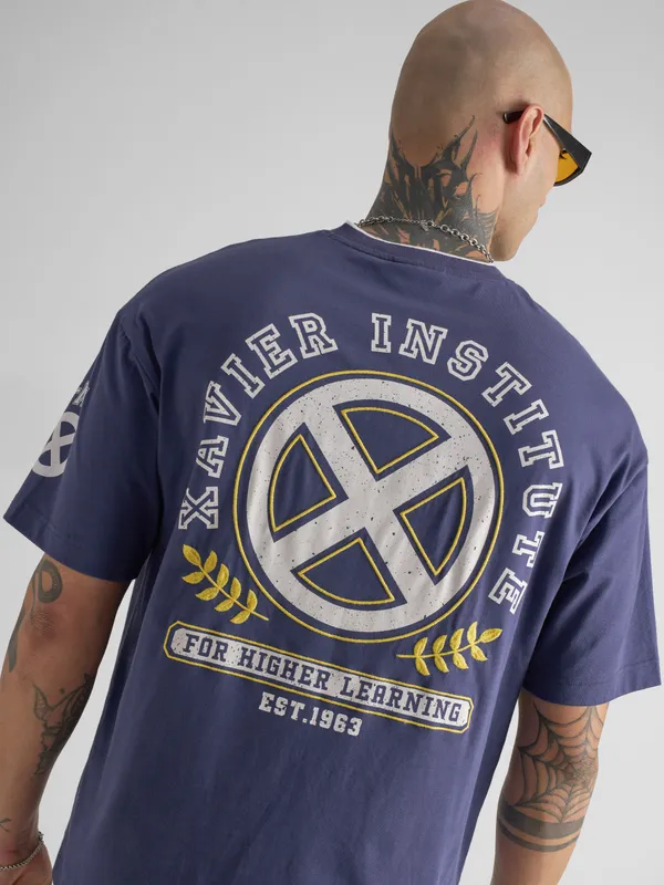 Marvel By Highlander Men Blue Embroidered V-Neck T-Shirt