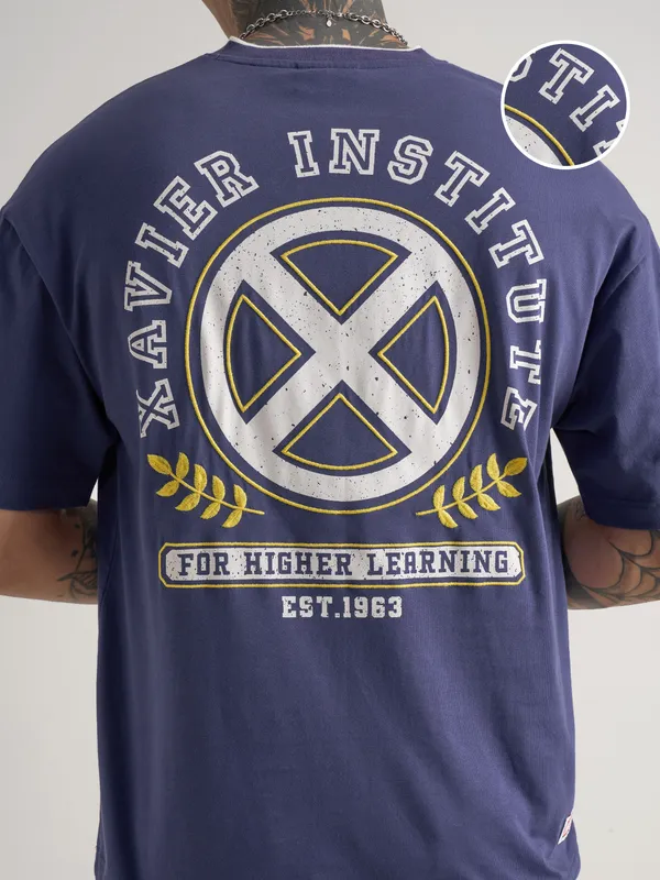 Marvel By Highlander Men Blue Embroidered V-Neck T-Shirt