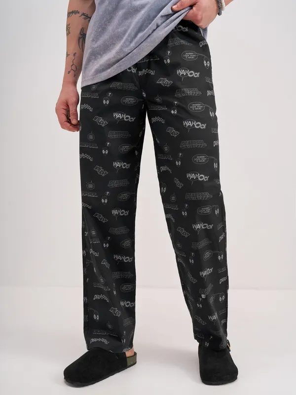 Marvel By Highlander Men Black Deadpool Printed Lounge Pant