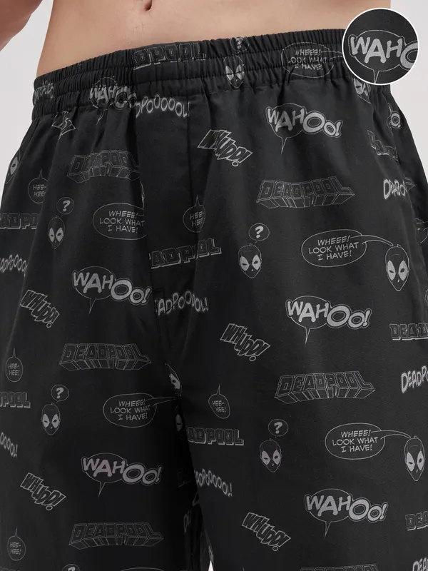 Marvel By Highlander Men Black Deadpool Printed Lounge Pant