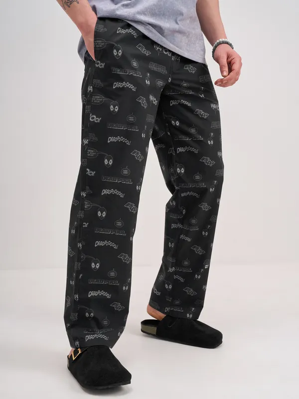Marvel By Highlander Men Black Deadpool Printed Lounge Pant