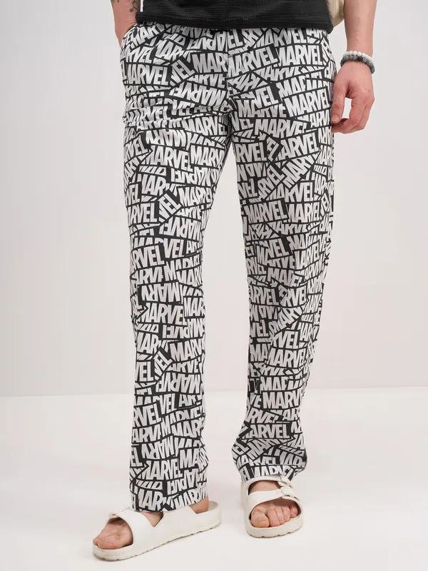 Marvel By Highlander Men White Marvel Printed Lounge Pant