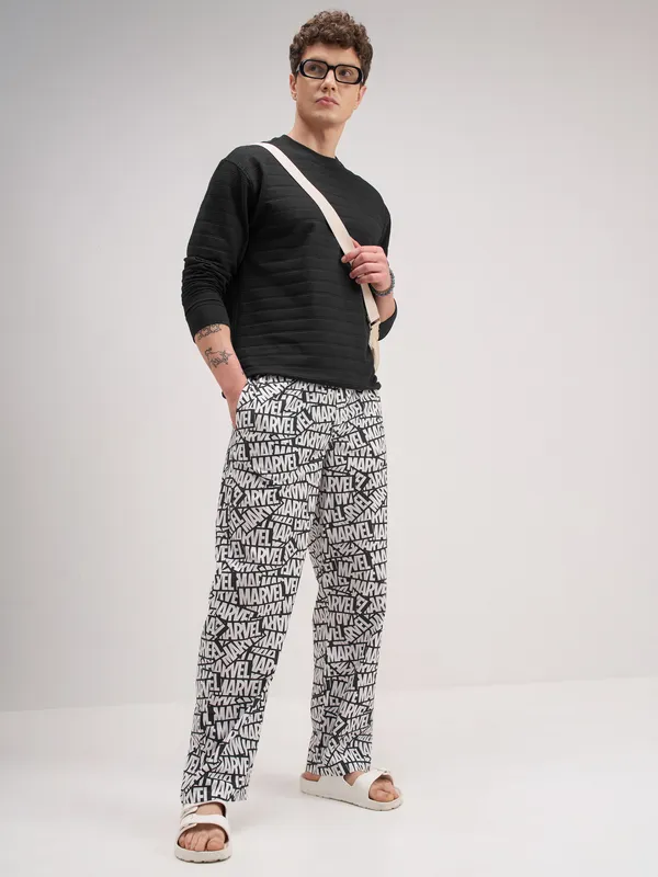 Marvel By Highlander Men White Marvel Printed Lounge Pant