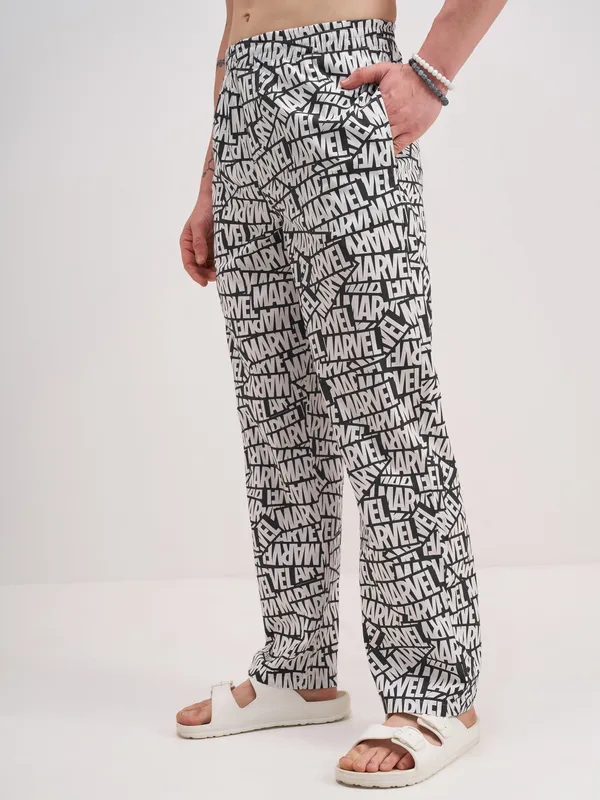Marvel By Highlander Men White Marvel Printed Lounge Pant