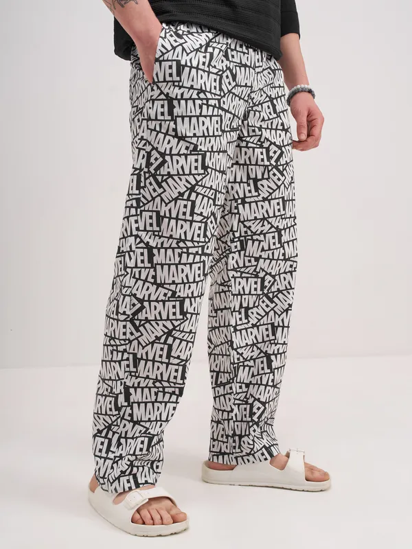 Marvel By Highlander Men White Marvel Printed Lounge Pant