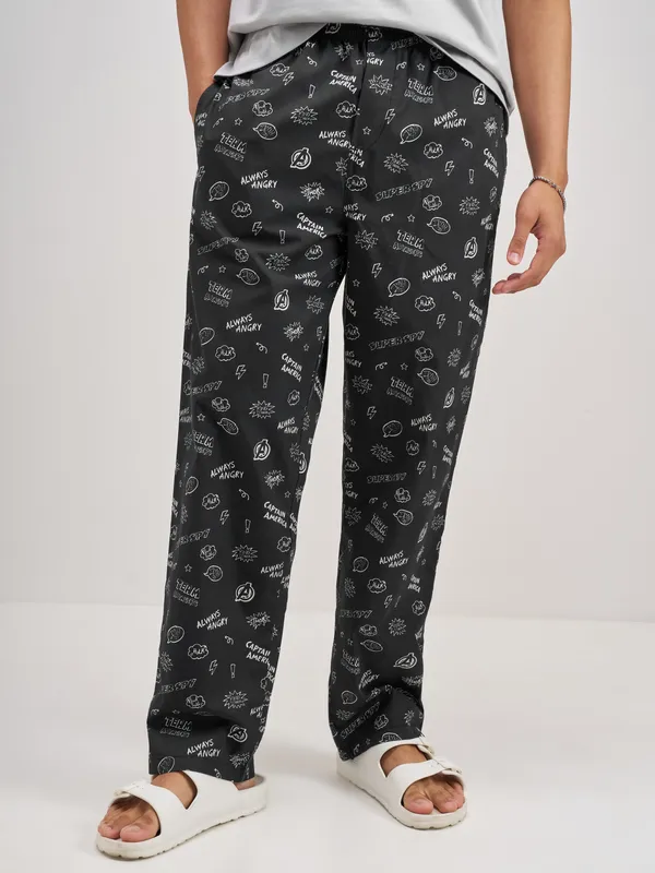 Marvel By Highlander Men Black Avengers Printed Lounge Pant