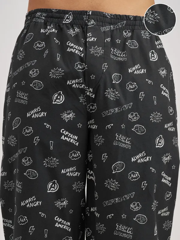 Marvel By Highlander Men Black Avengers Printed Lounge Pant