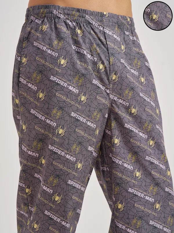 Marvel By Highlander Men Grey Spider-Man Printed Lounge Pant