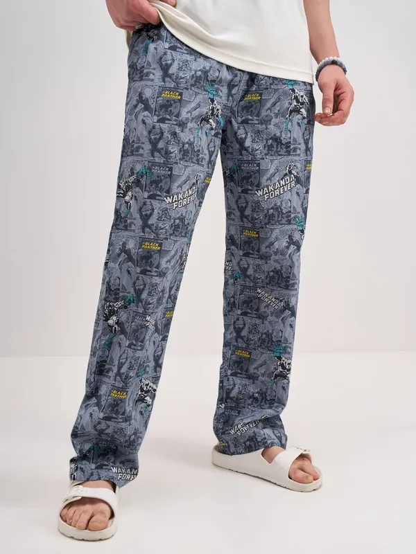 Marvel By Highlander Men Grey Black Panther Printed Lounge Pant