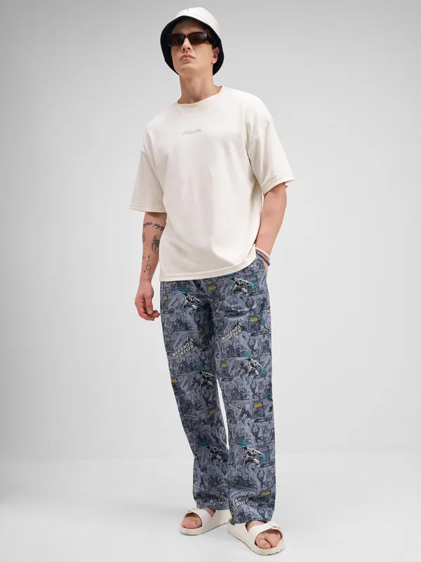 Marvel By Highlander Men Grey Black Panther Printed Lounge Pant