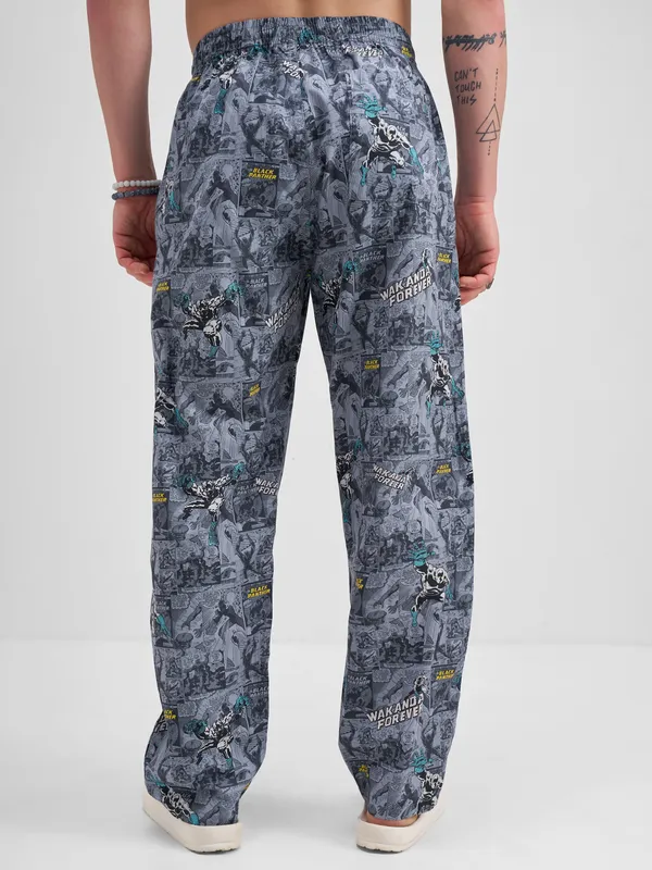 Marvel By Highlander Men Grey Black Panther Printed Lounge Pant