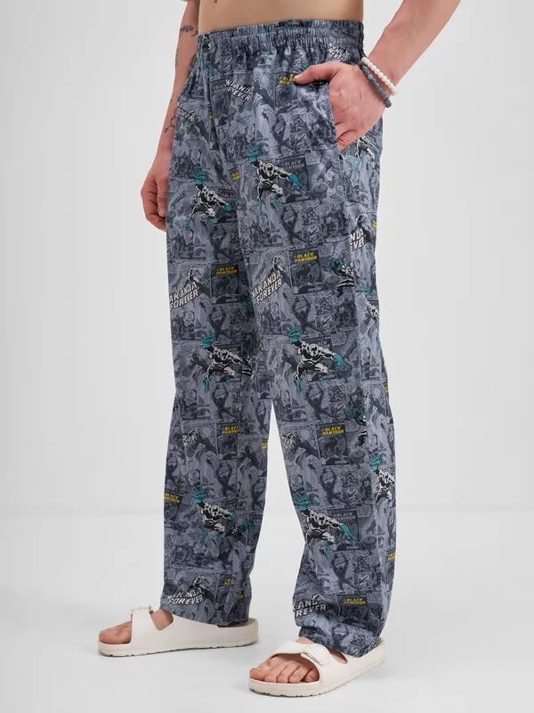Marvel By Highlander Men Grey Black Panther Printed Lounge Pant