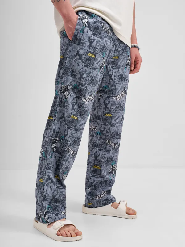 Marvel By Highlander Men Grey Black Panther Printed Lounge Pant