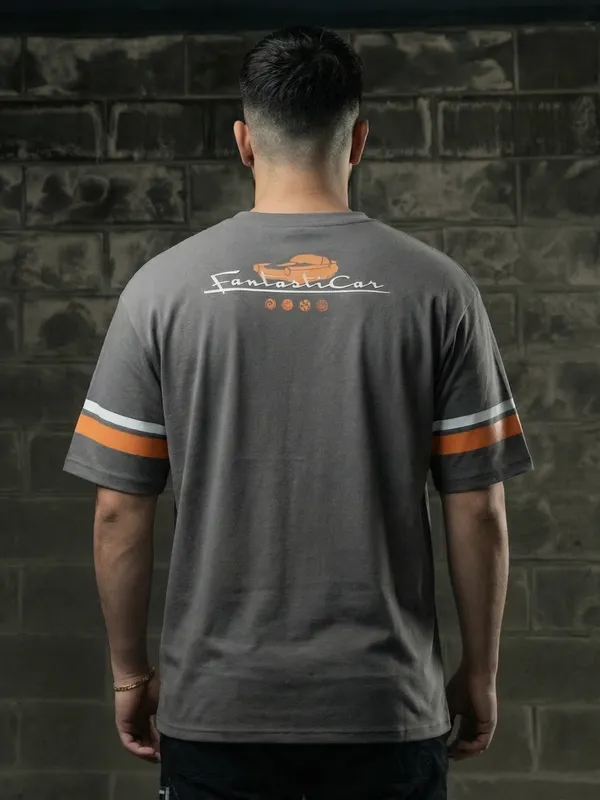 Marvel By Highlander Men Grey Fantasticar Printed Round Neck T-Shirt