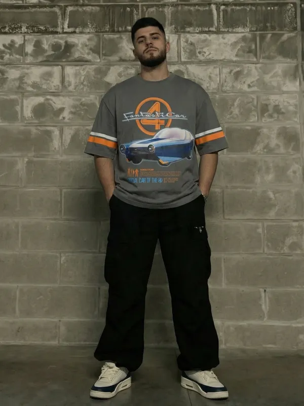 Marvel By Highlander Men Grey Fantasticar Printed Round Neck T-Shirt