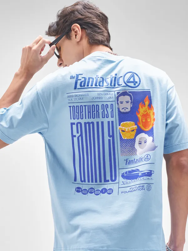 Marvel By Highlander Men Blue The Fantastic Four Printed Round Neck T-Shirt