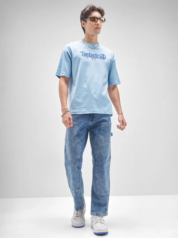 Marvel By Highlander Men Blue The Fantastic Four Printed Round Neck T-Shirt