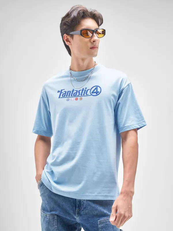 Marvel By Highlander Men Blue The Fantastic Four Printed Round Neck T-Shirt