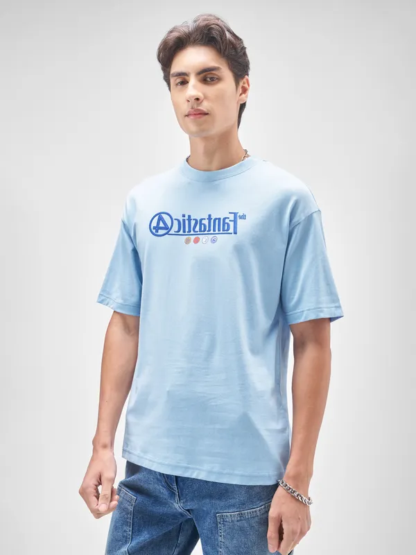 Marvel By Highlander Men Blue The Fantastic Four Printed Round Neck T-Shirt