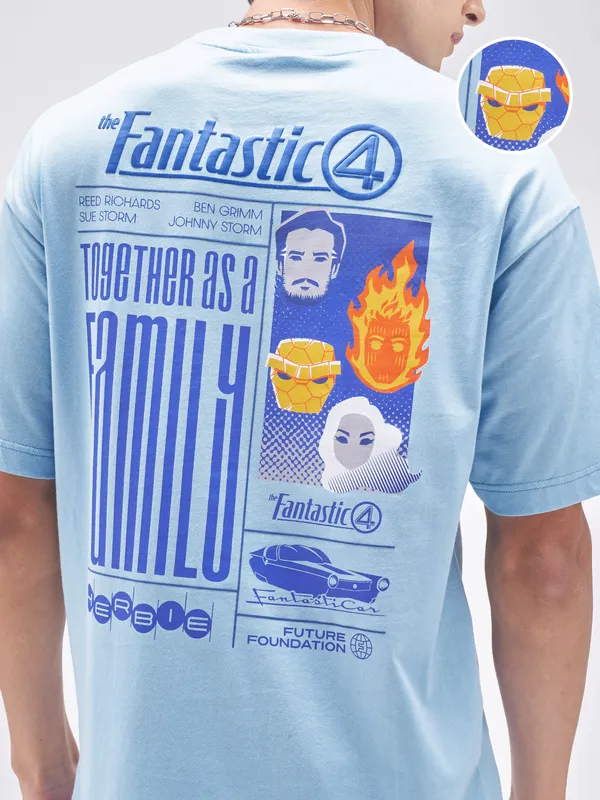 Marvel By Highlander Men Blue The Fantastic Four Printed Round Neck T-Shirt