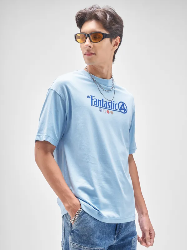 Marvel By Highlander Men Blue The Fantastic Four Printed Round Neck T-Shirt