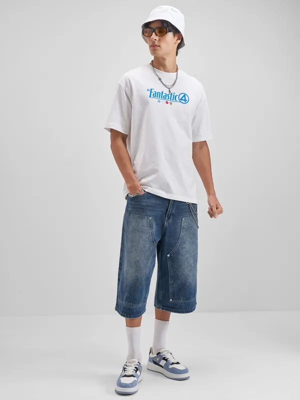 Marvel By Highlander Men White The Fantastic Four Printed Round Neck T-Shirt