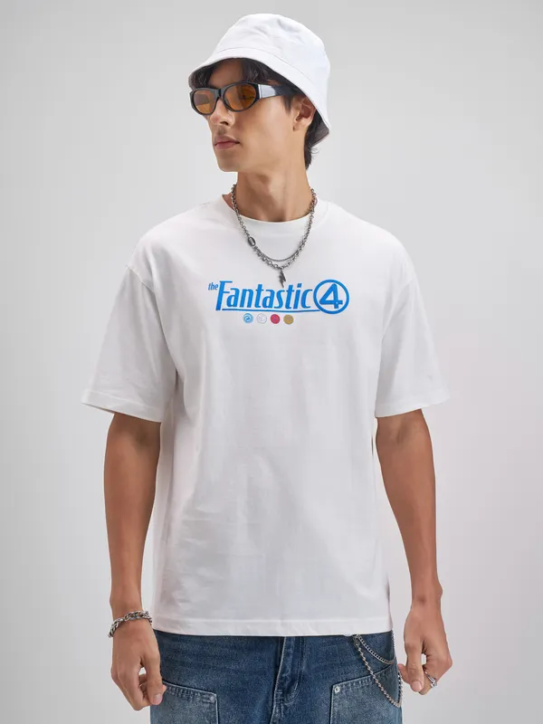 Marvel By Highlander Men White The Fantastic Four Printed Round Neck T-Shirt