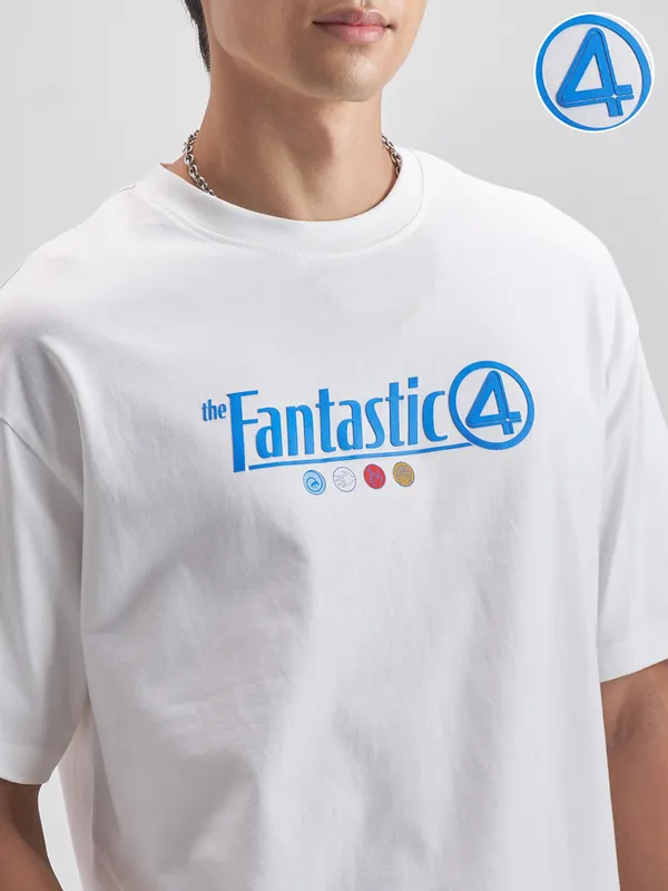 Marvel By Highlander Men White The Fantastic Four Printed Round Neck T-Shirt