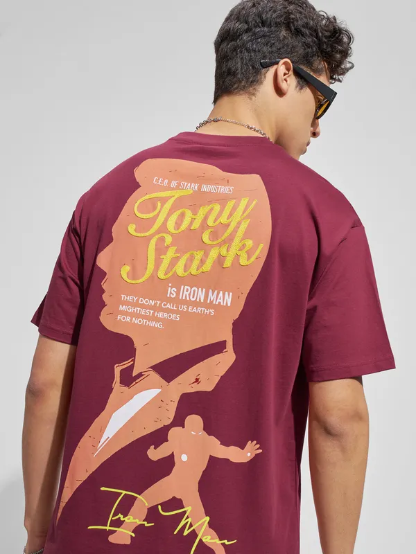 Marvel By Highlander Men Red Iron Man Printed Round Neck T-Shirt