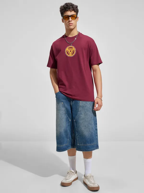 Marvel By Highlander Men Red Iron Man Printed Round Neck T-Shirt