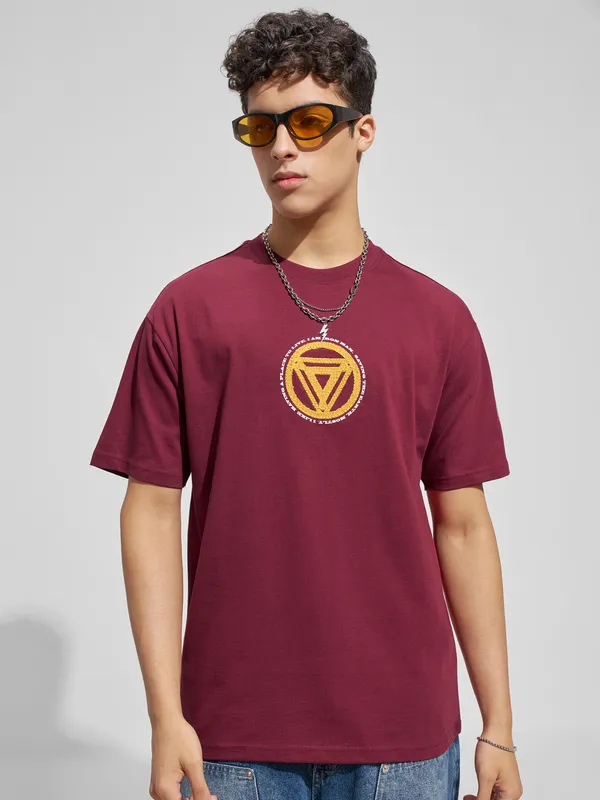 Marvel By Highlander Men Red Iron Man Printed Round Neck T-Shirt