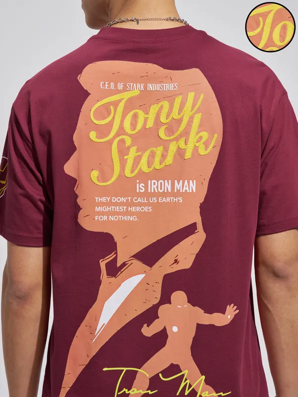 Marvel By Highlander Men Red Iron Man Printed Round Neck T-Shirt